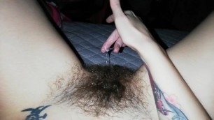 Playing with my Wet Hairy Big Clit Cummy Pussy Grool after Orgasm