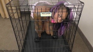 Black Petgirl Ballgagged Caged Hands Taped
