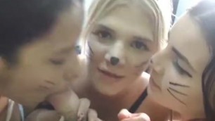Three Girlfriends make an Easter Triple Blowjob Surprise to their Boyfriend
