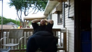 Fat Men Sitting outside Happy