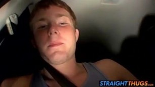 Straight thug Billy wanks in his car while driving at night