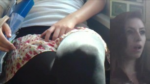 Masturbating on the train, swinging her leg