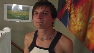Hot and cute twink wanks his big fat dick in the corner