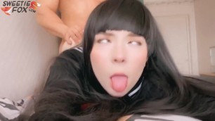 Asian Schoolgirl Deepthroat and Riding on Big Cock