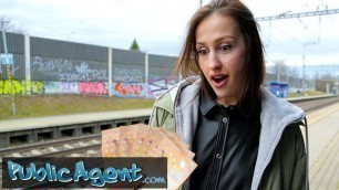 Public Agent Train Station smoker gets her tits out to pay
