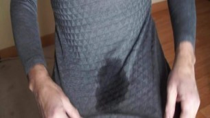 grey dress , pantyhose and whaite pantie piss