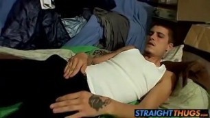 Horny Bently loves to jerk his hard dick on futon bed