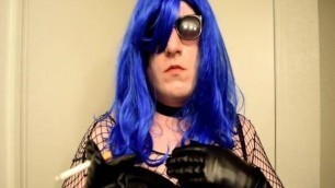 BBW crossdresser slut smokes and practices sucking cock