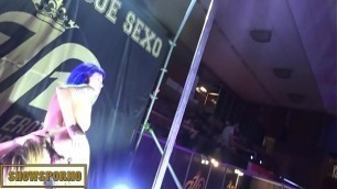 Pornstars blonde and brunette lesbian fuck on stage