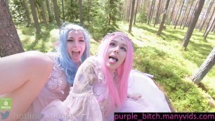 The guy is watching the girls & Beautiful elves masturbate with dragon dildos