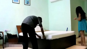 Indian Bhabhi In Blue Lingerie Teasing Young Room Service Boy