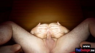 After posing and blowjob Asian slut Bee rode clients dick and enjoyed it