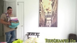 Teen cum slut sucks cock and gets fingered and fucked