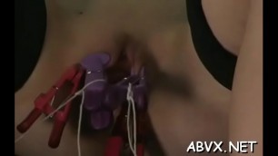 Striking girlie is cuddling her huge boobs