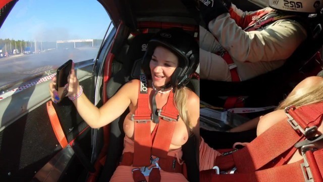 Topless MILF in a Real Drift Car