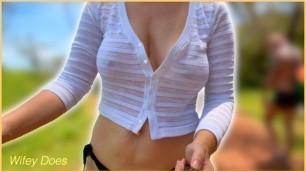 ????hot Blonde Teases Hikers with Big Tits Bouncing Walk