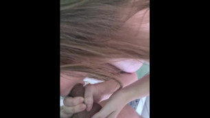 Blonde Girl Sucking and then Putting it in her Pussy
