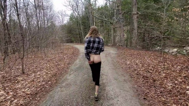 Cute Country Girl Walking down Country Road Flashing her Tits and Pussy